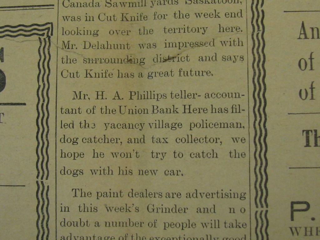 news clipping from cut knife grinder paper