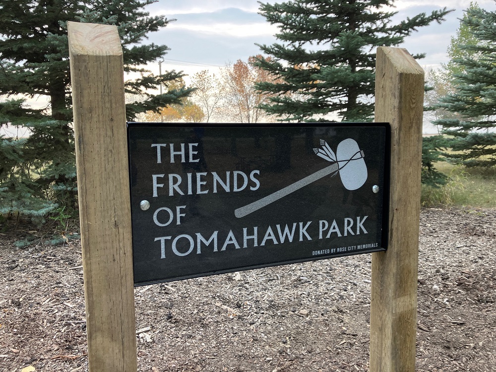 The Friends of Tomahawk Park sign, newly installed.