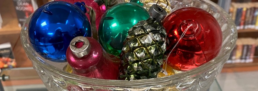 bowl of glass ornaments