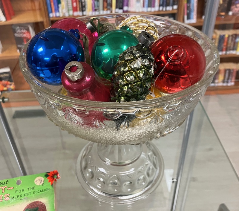 bowl of glass ornaments