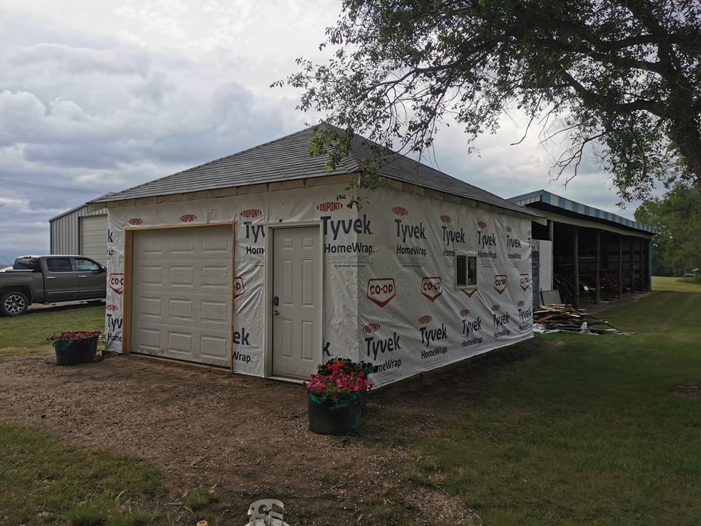1918 firehall exterior renovations tyvek layer